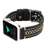 لساعات Apple Watch Ultra 49مم و Watch Ultra 2 49مم / Series 10 مقاس 46مم / 9&8&7 مقاس 45مم / SE 3&SE 2&6&SE&5&4 مقاس 44مم / 3&2&1 مقاس 42مم سوار ساعة يد من الجلد الطبيعي بنمط خطوط يدوي، مقاس 42مم