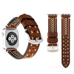 لساعات Apple Watch Ultra 49مم و Watch Ultra 2 49مم / Series 10 مقاس 46مم / 9&8&7 مقاس 45مم / SE 3&SE 2&6&SE&5&4 مقاس 44مم / 3&2&1 مقاس 42مم سوار ساعة يد من الجلد الطبيعي بنمط خطوط يدوي، مقاس 42مم