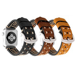 لساعات Apple Watch Ultra 49مم و Watch Ultra 2 49مم / Series 10 مقاس 46مم / 9&8&7 مقاس 45مم / SE 3&SE 2&6&SE&5&4 مقاس 44مم / 3&2&1 مقاس 42مم سوار ساعة يد من الجلد الطبيعي بنمط خطوط يدوي، مقاس 42مم
