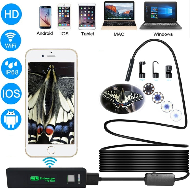 كاميرا منظار رقمي WiFi بدقة 2.0 ميجابكسل YPC110 بقطر عدسة 8 مم، 8 مصابيح LED، مقاومة للماء IP68، طول الخط الناعم: 3.5 متر