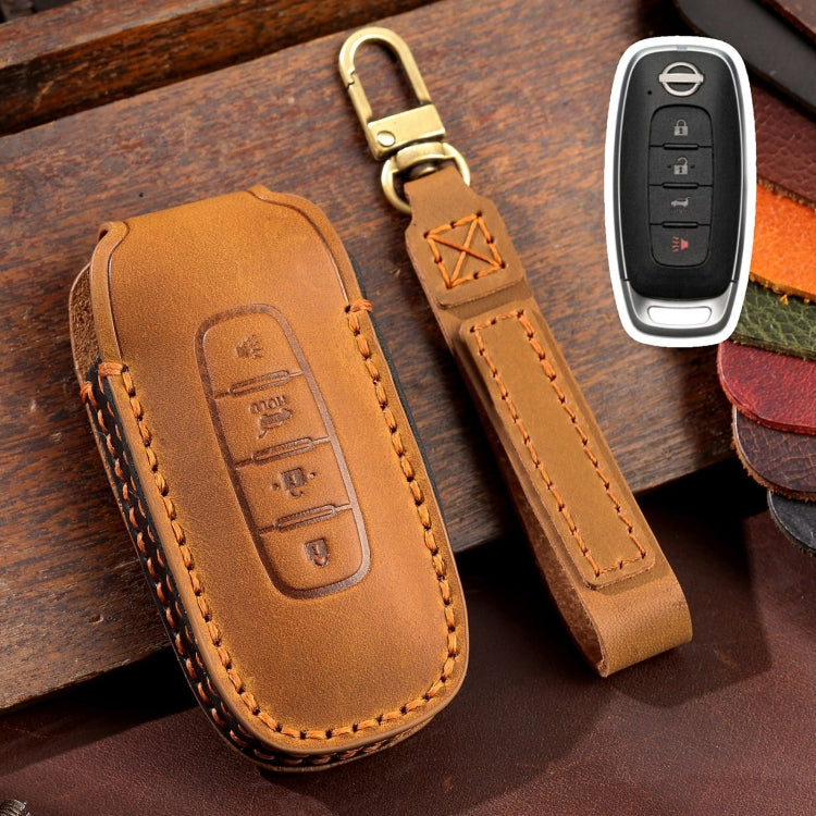 For Nissan Teana / Ariya 4-button Horn Hallmo Car Cowhide Leather Key Protective Cover Key Case, 4-button Horn