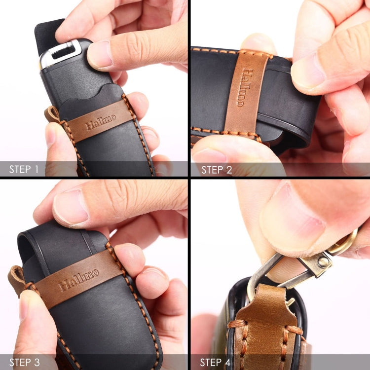 For Nissan Teana / Ariya 4-button Horn Hallmo Car Cowhide Leather Key Protective Cover Key Case, 4-button Horn