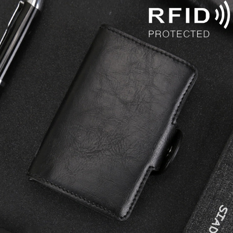 X-7 حقيبة محفظة جلدية متعددة الوظائف من الألمنيوم بنسيج حصان مجنون مضاد للمغناطيس RFID