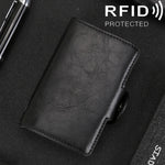 X-7 حقيبة محفظة جلدية متعددة الوظائف من الألمنيوم بنسيج حصان مجنون مضاد للمغناطيس RFID
