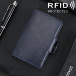 X-7 حقيبة محفظة جلدية متعددة الوظائف من الألمنيوم بنسيج حصان مجنون مضاد للمغناطيس RFID