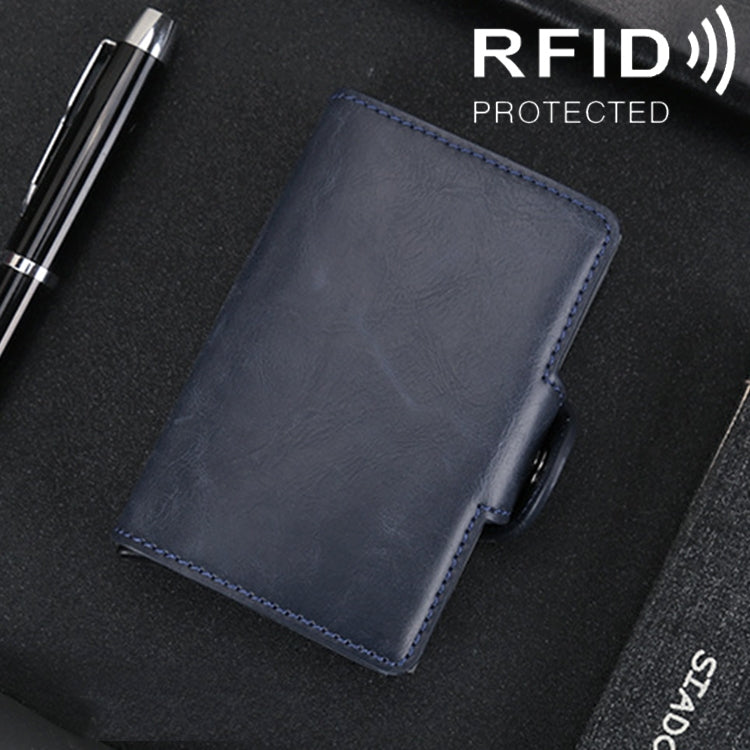X-7 حقيبة محفظة جلدية متعددة الوظائف من الألمنيوم بنسيج حصان مجنون مضاد للمغناطيس RFID