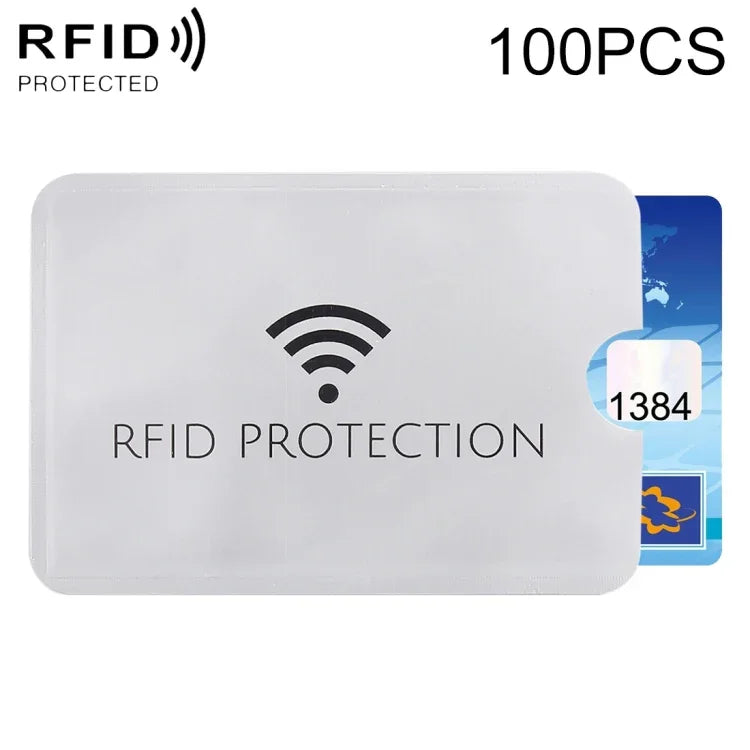 100 قطعة غلاف رقائق الألمنيوم مضاد للسرقة لحجب RFID لحماية البطاقة، الحجم: 9.1*6.3 سم، حماية RFID 100 قطعة