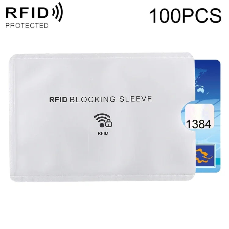 100 قطعة أكمام حماية من الألمنيوم مضادة للسرقة مع حجب RFID لحماية البطاقات، الحجم: 9.1*6.3 سم، أكمام حجب RFID 100 قطعة