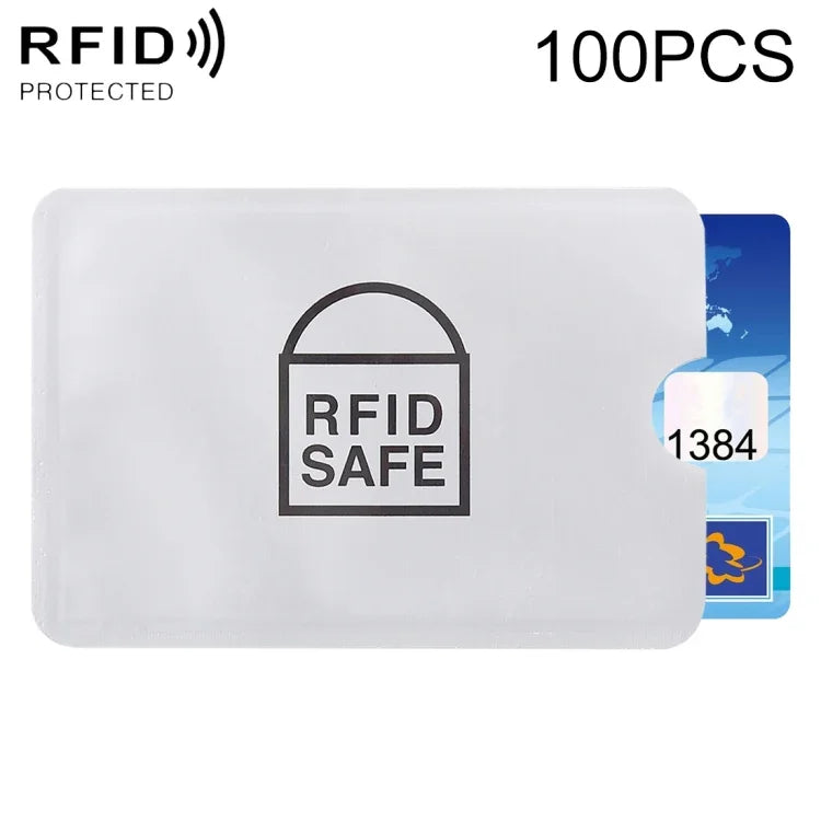 100 قطعة أكمام حماية من الألمنيوم مضادة للسرقة مع حجب RFID لحماية البطاقات، الحجم: 9.1*6.3 سم، RFID SAFE 100 قطعة