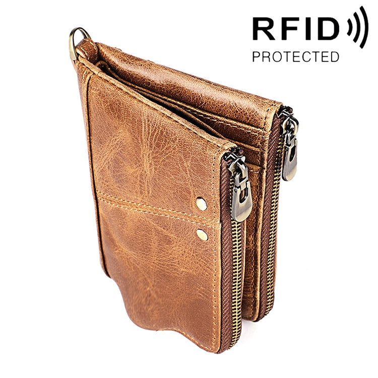 محفظة يد للرجال من جلد البقر بنمط حصان مجنون طويل مضادة للمغناطيس وحاجبة لـ RFID، مع فتحات للبطاقات، موديل 3533 باللون البني المصفر، الأسود، القهوة، الأزرق، الأحمر