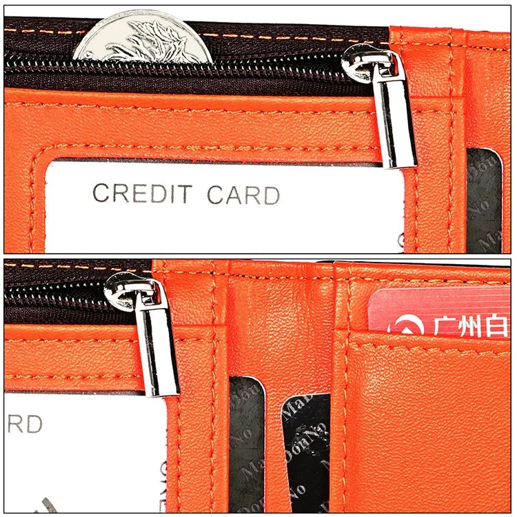 محفظة جلد بقري مضادة للمغناطيس RFID مع فتحات متعددة للبطاقات للرجال، مع حقيبة بسحاب، 9606 أسود، 9606 بني