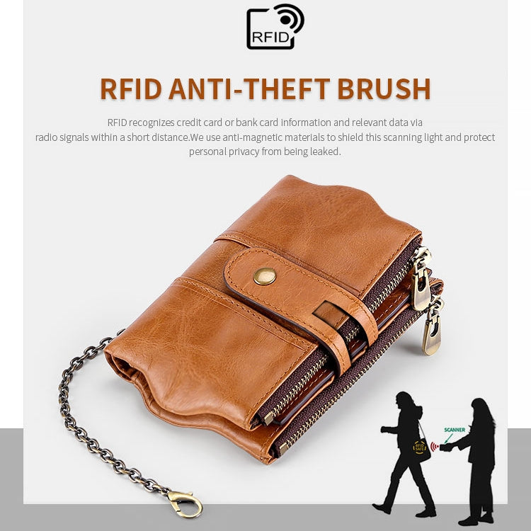 محفظة يد جلدية من جلد البقر بسحاب وحلقة مضادة للمغناطيس RFID للرجال مع فتحات بطاقات وحزام كتف موديل LT3539، حزام كتف أزرق LT3539، حزام أحمر LT3539، بني مصفر LT3539