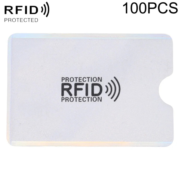 100 قطعة أكمام حماية بطاقات من رقائق الألمنيوم مضادة للسرقة ومانعة لتقنية RFID، المقاس: 9.1*6.3 سم، 100 قطعة ذهبي، 100 قطعة فضي