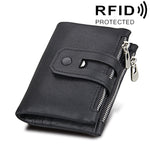 محفظة بطاقات جلدية أصلية من جلد البقر بنسيج الحصان المجنون بسحاب ثلاثي الطي، محفظة حجب RFID، محفظة عملات وحافظة بطاقات للرجال، الحجم: 12*9.5*3.5 سم