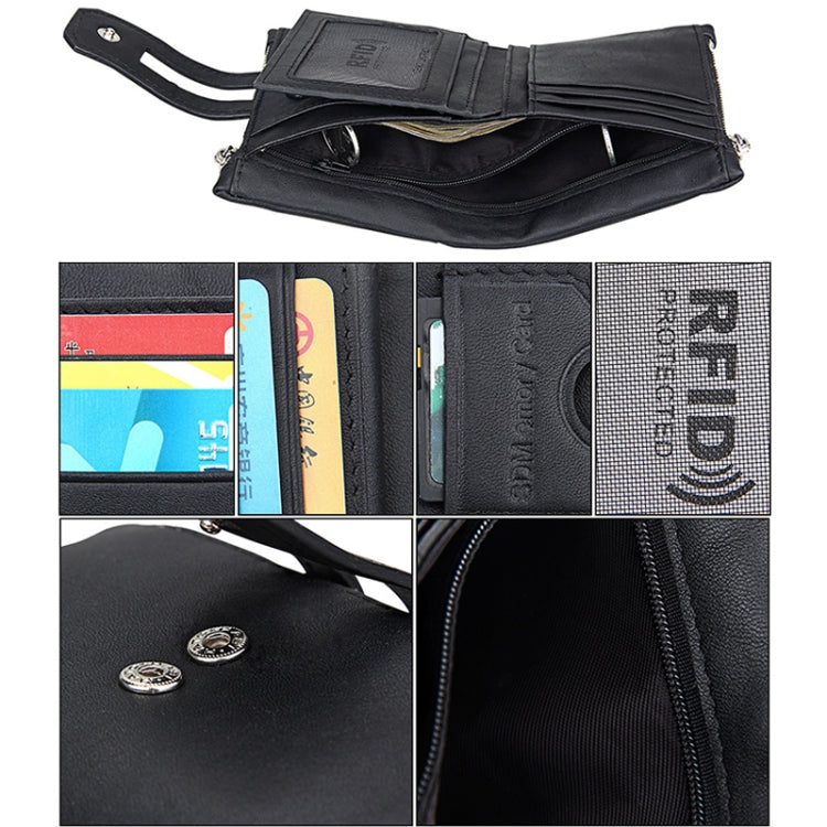 محفظة بطاقات جلدية أصلية من جلد البقر بنسيج الحصان المجنون بسحاب ثلاثي الطي، محفظة حجب RFID، محفظة عملات وحافظة بطاقات للرجال، الحجم: 12*9.5*3.5 سم