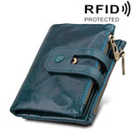 محفظة بطاقات جلدية أصلية من جلد البقر بنسيج الحصان المجنون بسحاب ثلاثي الطي، محفظة حجب RFID، محفظة عملات وحافظة بطاقات للرجال، الحجم: 12*9.5*3.5 سم