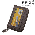 محفظة حامل بطاقات أفقية بسحاب من جلد البقر الأصلي بلون موحد، حقيبة حماية بطاقات بحجب RFID مع 12 فتحة بطاقات، المقاس: 11.5*7.5 سم
