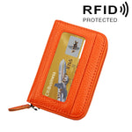 محفظة حامل بطاقات أفقية بسحاب من جلد البقر الأصلي بلون موحد، حقيبة حماية بطاقات بحجب RFID مع 12 فتحة بطاقات، المقاس: 11.5*7.5 سم
