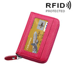 محفظة حامل بطاقات أفقية بسحاب من جلد البقر الأصلي بلون موحد، حقيبة حماية بطاقات بحجب RFID مع 12 فتحة بطاقات، المقاس: 11.5*7.5 سم