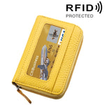 محفظة حامل بطاقات أفقية بسحاب من جلد البقر الأصلي بلون موحد، حقيبة حماية بطاقات بحجب RFID مع 12 فتحة بطاقات، المقاس: 11.5*7.5 سم