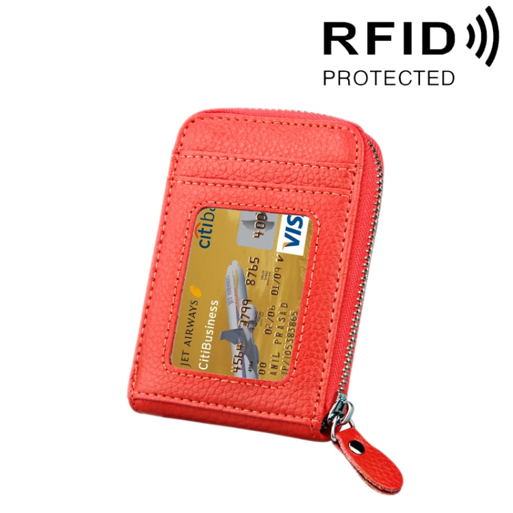 محفظة حامل بطاقات رأسية بسحاب من جلد البقر الأصلي بلون موحد، حقيبة حماية بطاقات بحجب RFID مع 12 فتحة بطاقات، المقاس: 11.5*7.5 سم