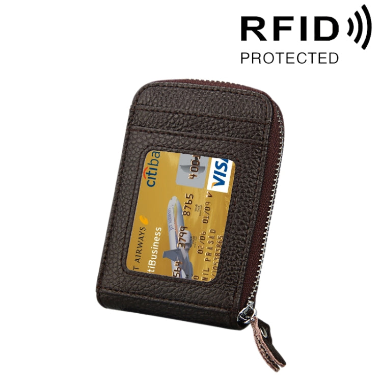 محفظة حامل بطاقات رأسية بسحاب من جلد البقر الأصلي بلون موحد، حقيبة حماية بطاقات بحجب RFID مع 12 فتحة بطاقات، المقاس: 11.5*7.5 سم