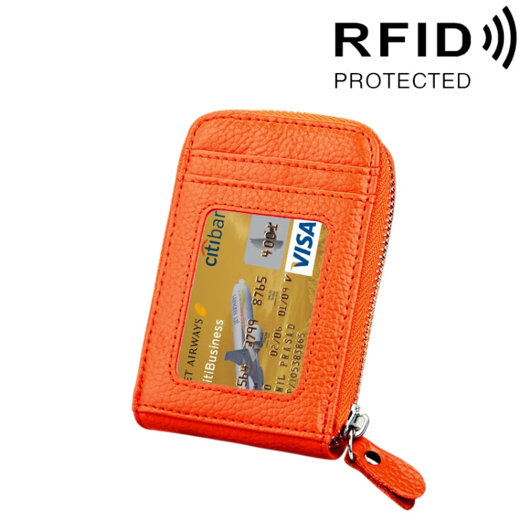 محفظة حامل بطاقات رأسية بسحاب من جلد البقر الأصلي بلون موحد، حقيبة حماية بطاقات بحجب RFID مع 12 فتحة بطاقات، المقاس: 11.5*7.5 سم