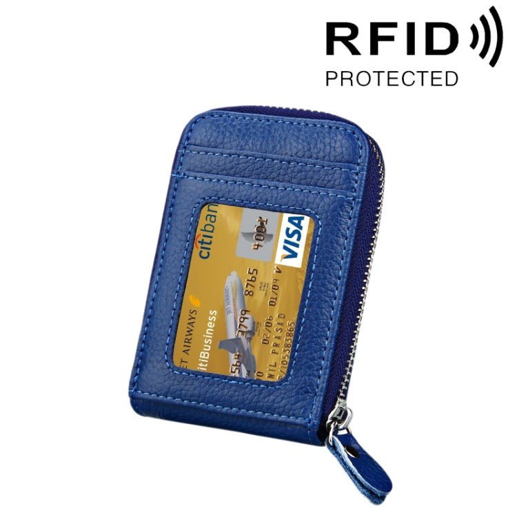 محفظة حامل بطاقات رأسية بسحاب من جلد البقر الأصلي بلون موحد، حقيبة حماية بطاقات بحجب RFID مع 12 فتحة بطاقات، المقاس: 11.5*7.5 سم