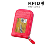 محفظة حامل بطاقات رأسية بسحاب من جلد البقر الأصلي بلون موحد، حقيبة حماية بطاقات بحجب RFID مع 12 فتحة بطاقات، المقاس: 11.5*7.5 سم