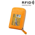 محفظة حامل بطاقات رأسية بسحاب من جلد البقر الأصلي بلون موحد، حقيبة حماية بطاقات بحجب RFID مع 12 فتحة بطاقات، المقاس: 11.5*7.5 سم