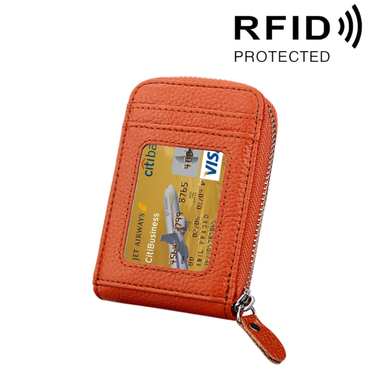 محفظة حامل بطاقات رأسية بسحاب من جلد البقر الأصلي بلون موحد، حقيبة حماية بطاقات بحجب RFID مع 12 فتحة بطاقات، المقاس: 11.5*7.5 سم