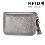 محفظة حامل بطاقات بسحاب من جلد بقرة أصلي بلون صلب مع حجب RFID، حقيبة حماية بطاقات، محفظة عملات مع شرابة وتعليق، 15 فتحة بطاقات للنساء، المقاس: 11.1*7.6*3.5 سم