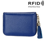 محفظة حامل بطاقات بسحاب من جلد بقرة أصلي بلون صلب مع حجب RFID، حقيبة حماية بطاقات، محفظة عملات مع شرابة وتعليق، 15 فتحة بطاقات للنساء، المقاس: 11.1*7.6*3.5 سم
