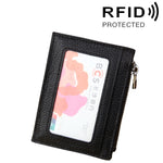 محفظة حامل بطاقات بسحاب من جلد بقرة بلون صلب، حقيبة حماية بطاقات مع حجب RFID، محفظة عملات، المقاس: 11*8*1.5 سم