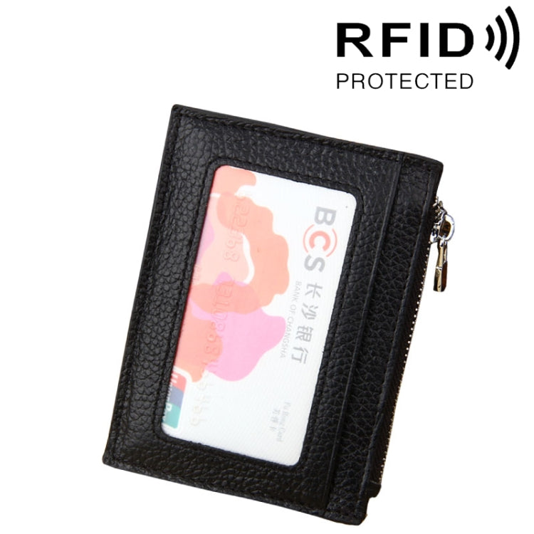 محفظة حامل بطاقات بسحاب من جلد بقرة بلون صلب، حقيبة حماية بطاقات مع حجب RFID، محفظة عملات، المقاس: 11*8*1.5 سم