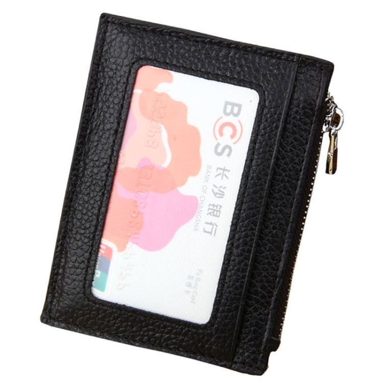 محفظة حامل بطاقات بسحاب من جلد بقرة بلون صلب، حقيبة حماية بطاقات مع حجب RFID، محفظة عملات، المقاس: 11*8*1.5 سم