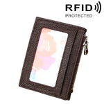 محفظة حامل بطاقات بسحاب من جلد بقرة بلون صلب، حقيبة حماية بطاقات مع حجب RFID، محفظة عملات، المقاس: 11*8*1.5 سم