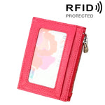 محفظة حامل بطاقات بسحاب من جلد بقرة بلون صلب، حقيبة حماية بطاقات مع حجب RFID، محفظة عملات، المقاس: 11*8*1.5 سم