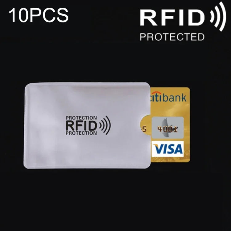 10 قطع من ورق الألمنيوم لحجب RFID لحفظ بطاقات الائتمان والهوية وبطاقات البنك، حامل بطاقات، المقاس: 9.1×6.3 سم، RFID 10 قطع