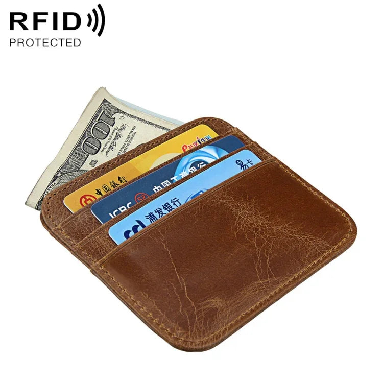 حقيبة بطاقات ائتمان بحافلة بنقشة الحصان المجنون مضادة للمغناطيسية مع حجب RFID، فرشاة مضادة للسرقة، KB108