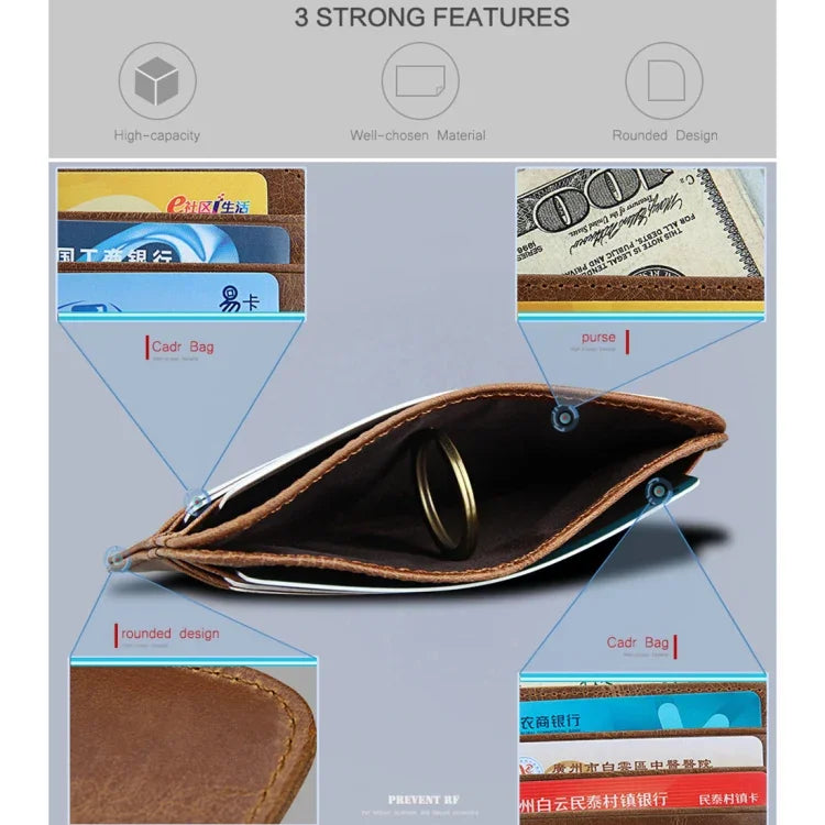 حقيبة بطاقات ائتمان بحافلة بنقشة الحصان المجنون مضادة للمغناطيسية مع حجب RFID، فرشاة مضادة للسرقة، KB108
