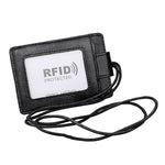 KB153 حامل بطاقات جلد مضاد للمغناطيس RFID مع شارة هوية وحبل معلق