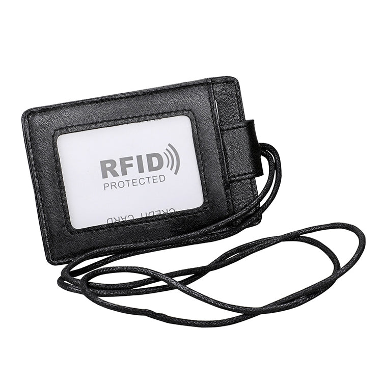 KB153 حامل بطاقات جلد مضاد للمغناطيس RFID مع شارة هوية وحبل معلق