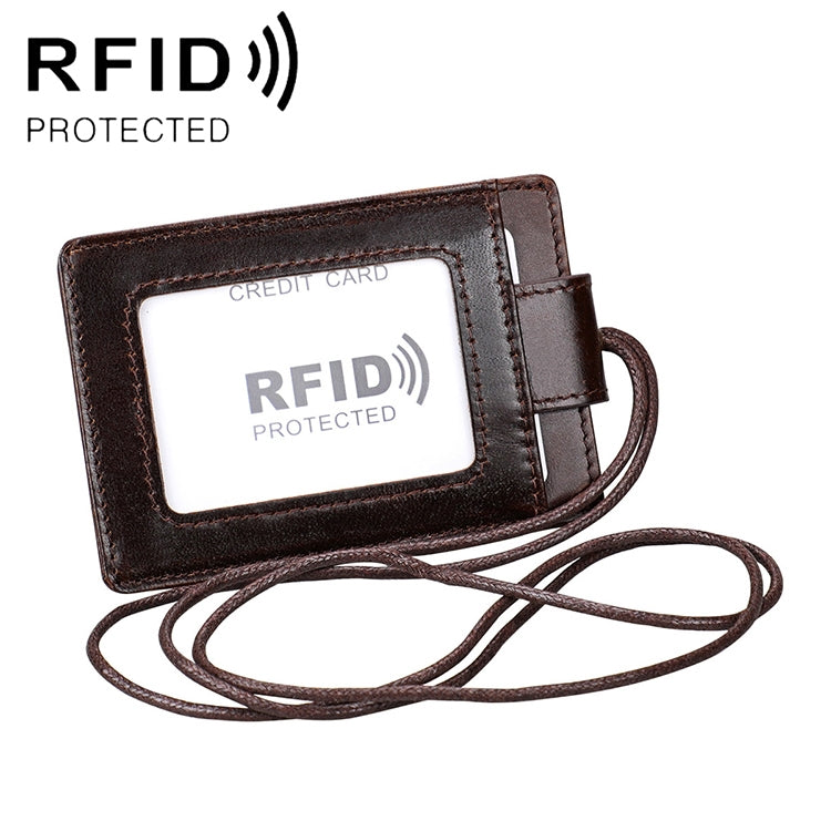 KB153 حامل بطاقات جلد مضاد للمغناطيس RFID مع شارة هوية وحبل معلق