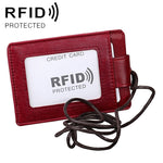 KB153 حامل بطاقات جلد مضاد للمغناطيس RFID مع شارة هوية وحبل معلق