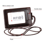 KB153 حامل بطاقات جلد مضاد للمغناطيس RFID مع شارة هوية وحبل معلق