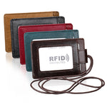 KB153 حامل بطاقات جلد مضاد للمغناطيس RFID مع شارة هوية وحبل معلق
