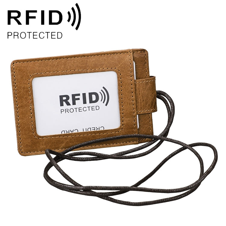 KB153 حامل بطاقات جلد مضاد للمغناطيس RFID مع شارة هوية وحبل معلق