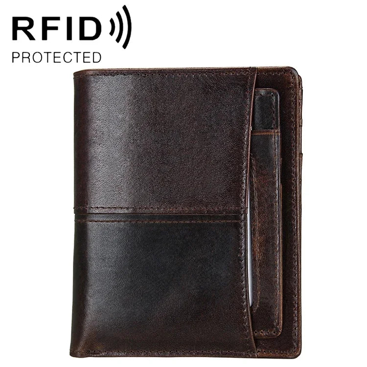 محفظة جلدية رجالية مضادة للمغناطيسية مع حجب RFID من الجلد المشمع مع حامل بطاقات قابل للفصل، 8232