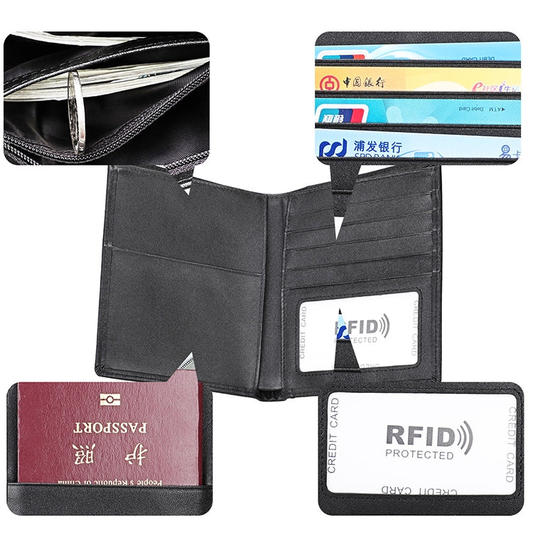 محفظة جلدية متعددة الوظائف مضادة للمغناطيسية بنقشة الحصان المجنون مع حجب RFID، حقيبة جواز سفر 8235
